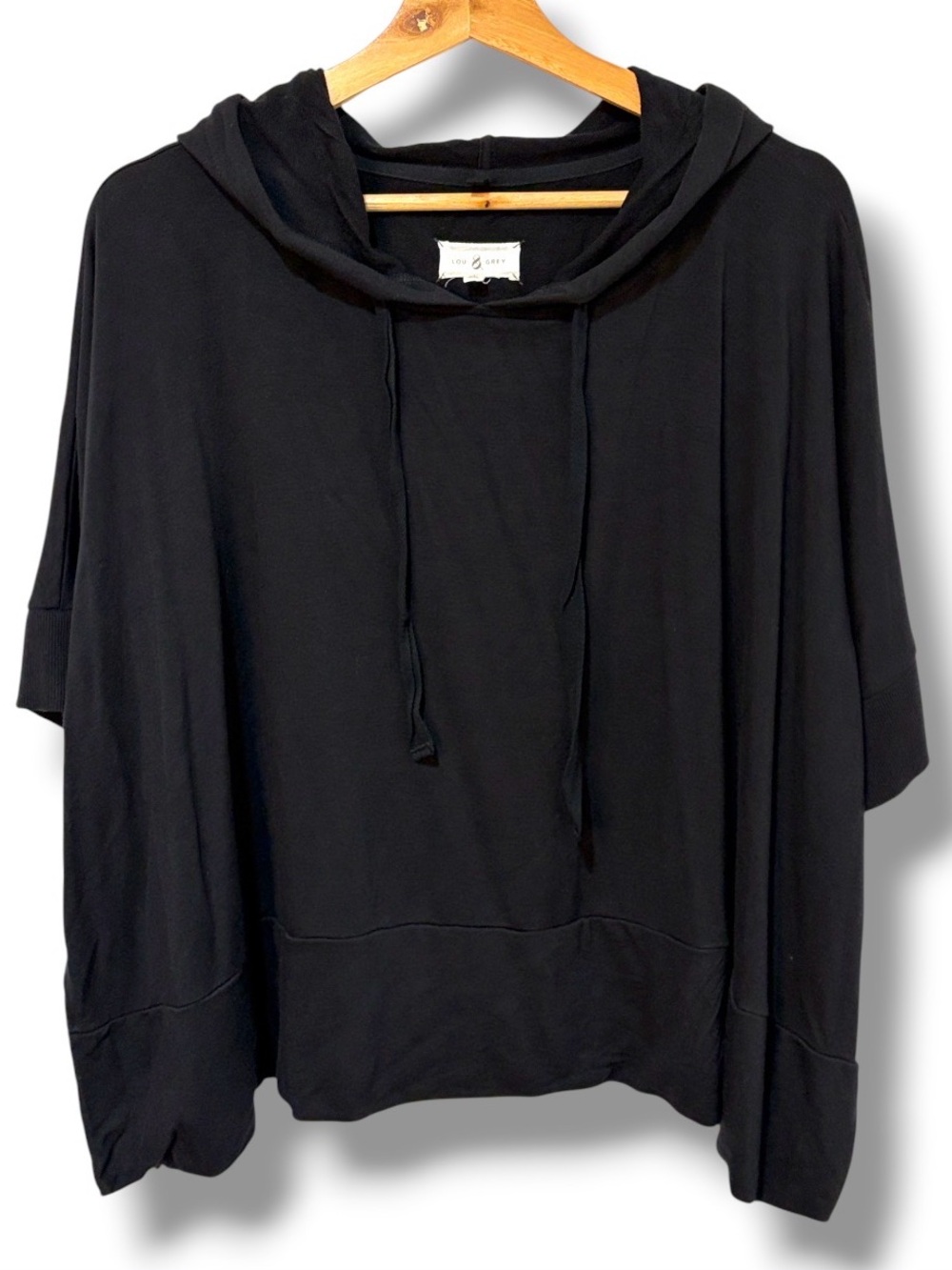 Lou & Grey Signature Soft Black Short Sleeve Poncho Hoodie Sweatshirt Size L